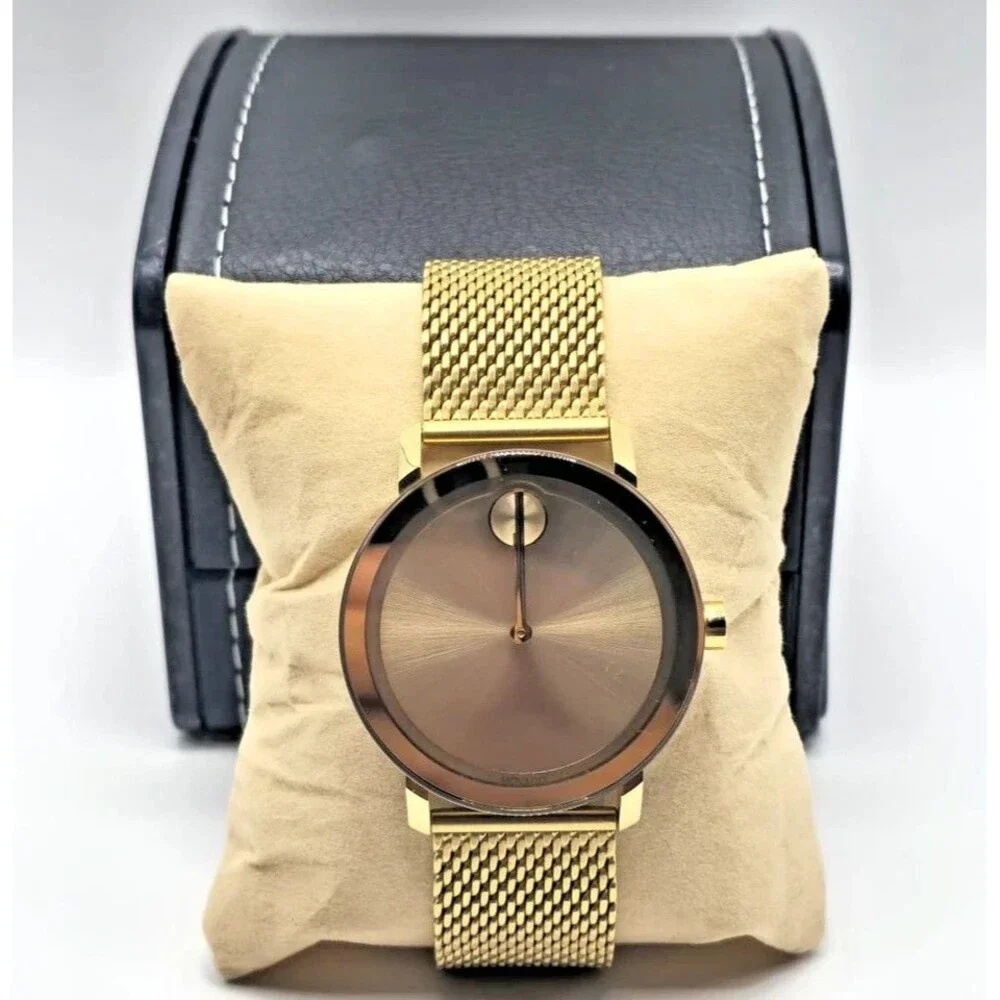 Movado Bold Men's Gold Tone Mesh Bracelet Brown Dial Watch